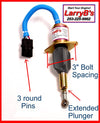 Fuel shutoff Solenoid, 3" spacing, 3 round pins, 3930233, SA-4335-12 12 volt LarryB’s