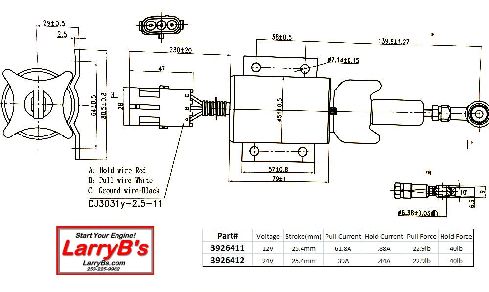 Close Out! LarryB's 3926412 Fuel Shutdown solenoidnd Pin Connector, 24 Volt