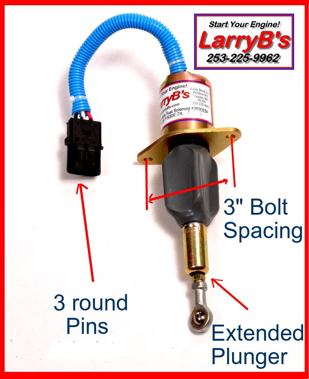 Fuel shutoff Solenoid, 3&quot; spacing, 3 round pins, 3930233, SA-4335-12 12 volt LarryB’s