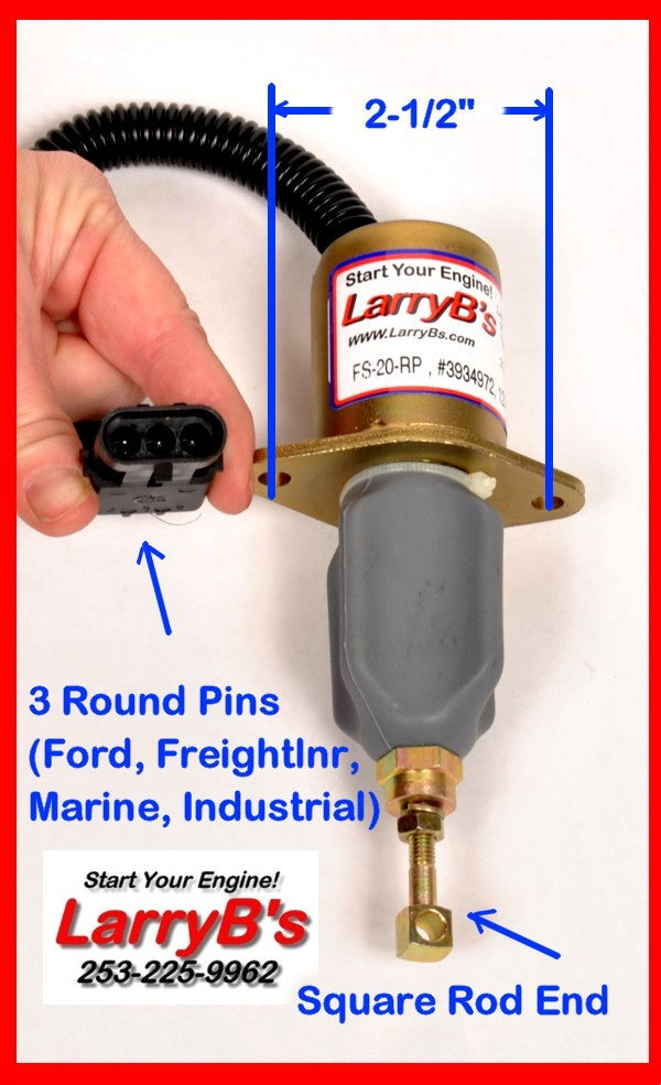 LarryB&#39;s 3919422 Round Pin Fuel Shutoff Solenoid 2-1/2”,12V for 5.9 8.3L Cummins