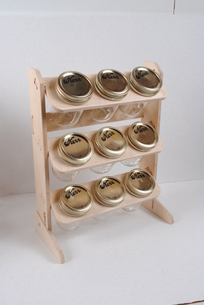Canning Jar Rack, Pint jar holder, Wall or tabletop, Holds 9 Jars
