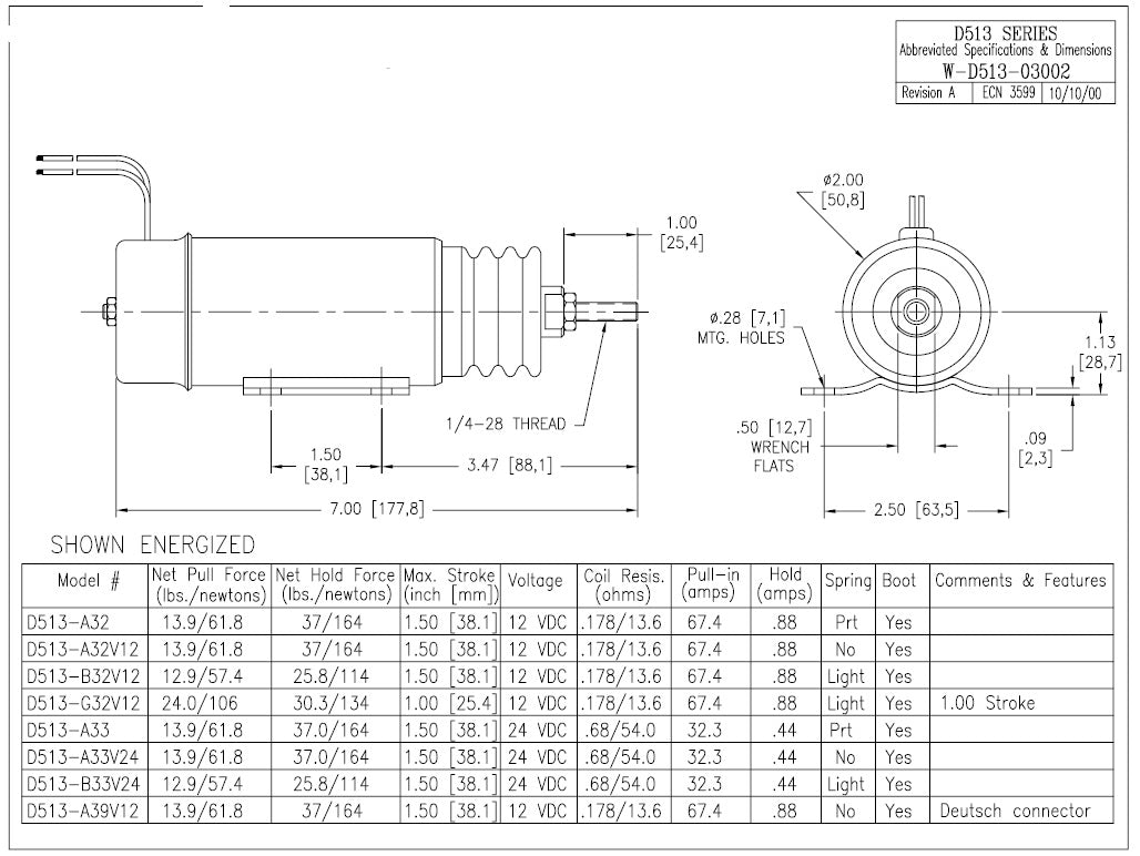 Trombetta Replacement Solenoid D513-A32V12 2001-12E2U1 Internally Switched Dual Coil 12 Volt 2 Wire