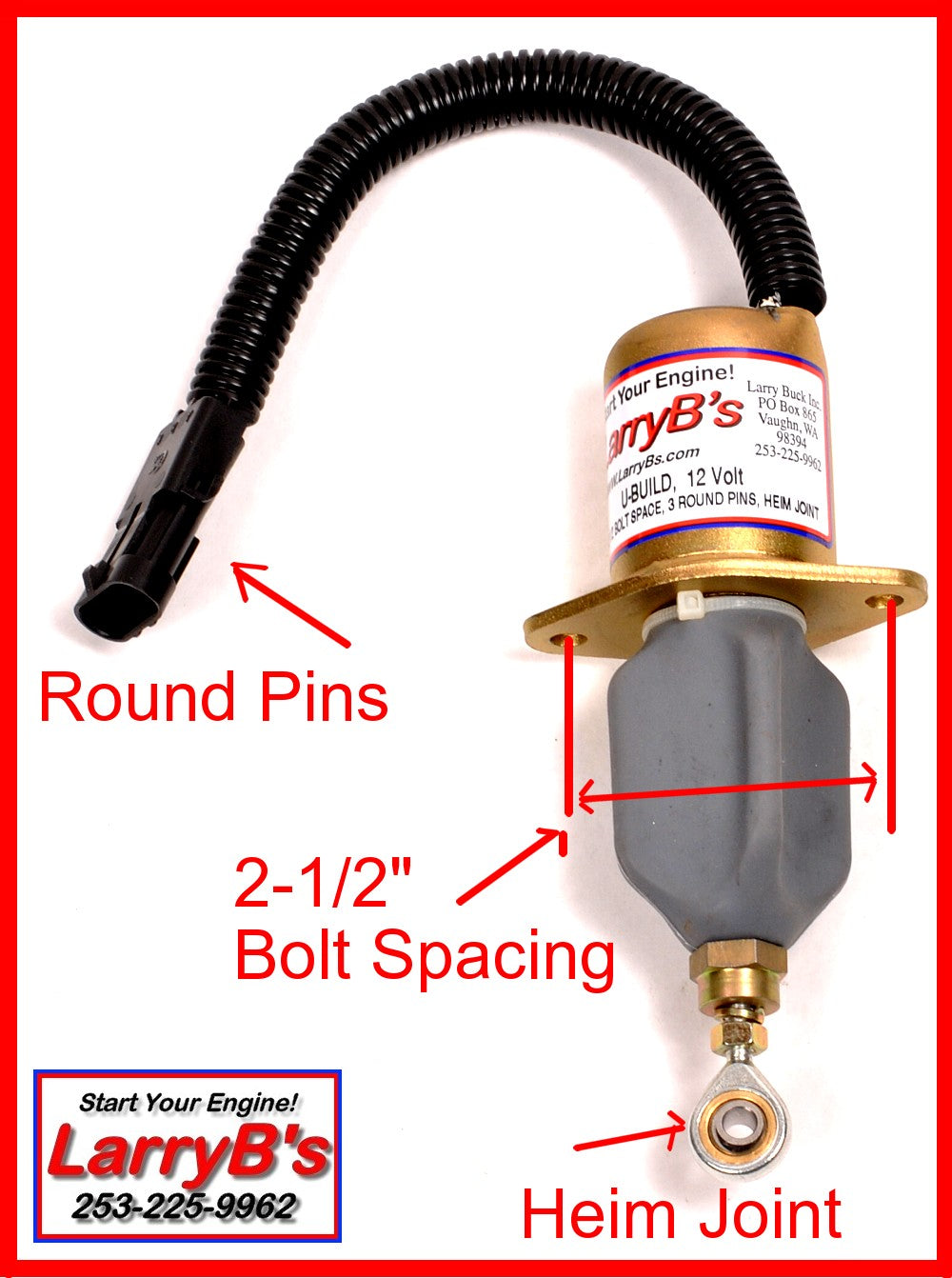 LarryB&#39;s SA-4026-12 New Shutoff Solenoid 2-1/2&quot; Spacing Heim Joint Round Pin 12V