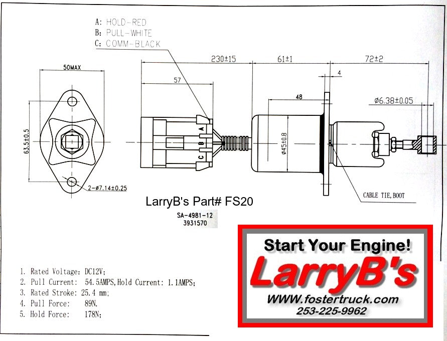 Dodge Diesel Fuel Shutdown Shut off Solenoid 2-1/2" bolt spacing,# SA-4981-12